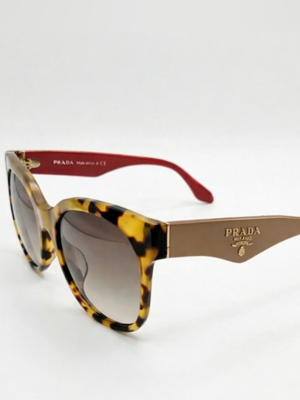 Prada Havana Tortoiseshell Tan & Red Sunglasses